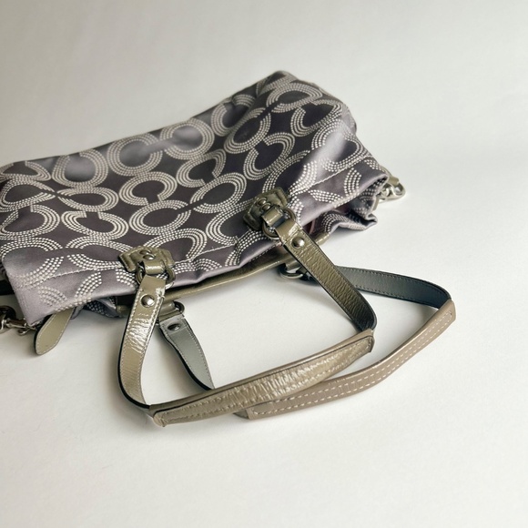 Coach Grey Canvas Patent Leather Handbag Shoulder Bag - Picture 14 of 16